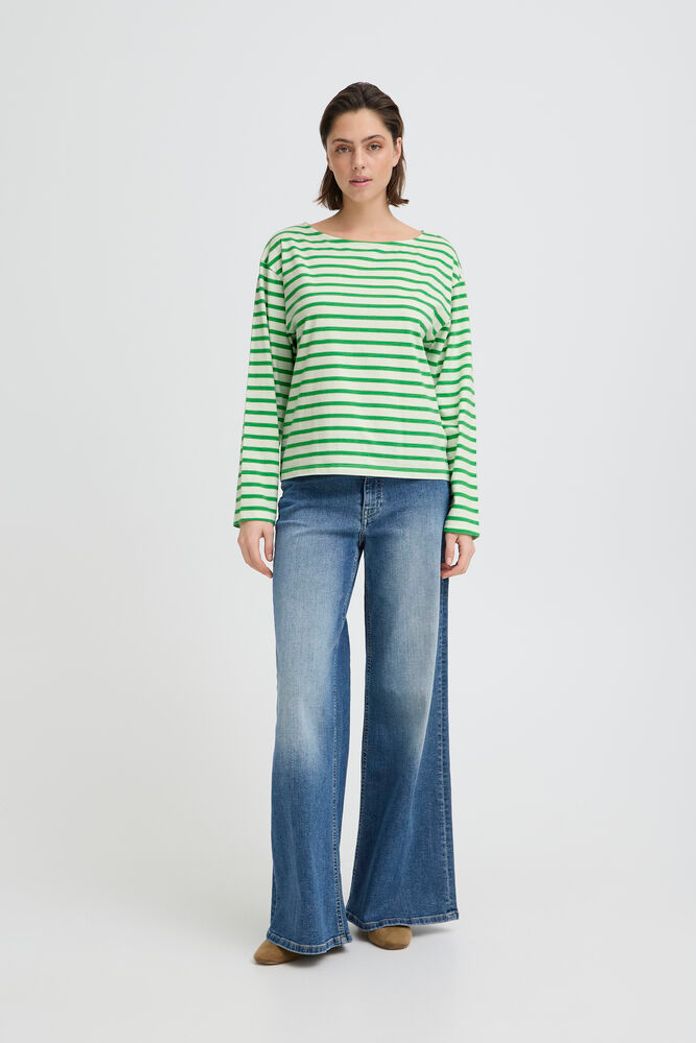 Ihmira Boatneck Top - Long Sleeve Kelly Green Stripe