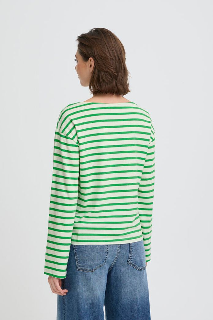 Ihmira Boatneck Top - Long Sleeve Kelly Green Stripe