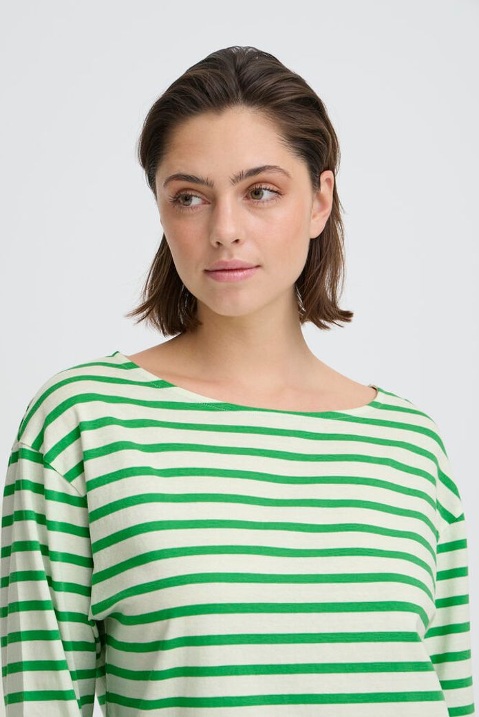 Ihmira Boatneck Top - Long Sleeve Kelly Green Stripe