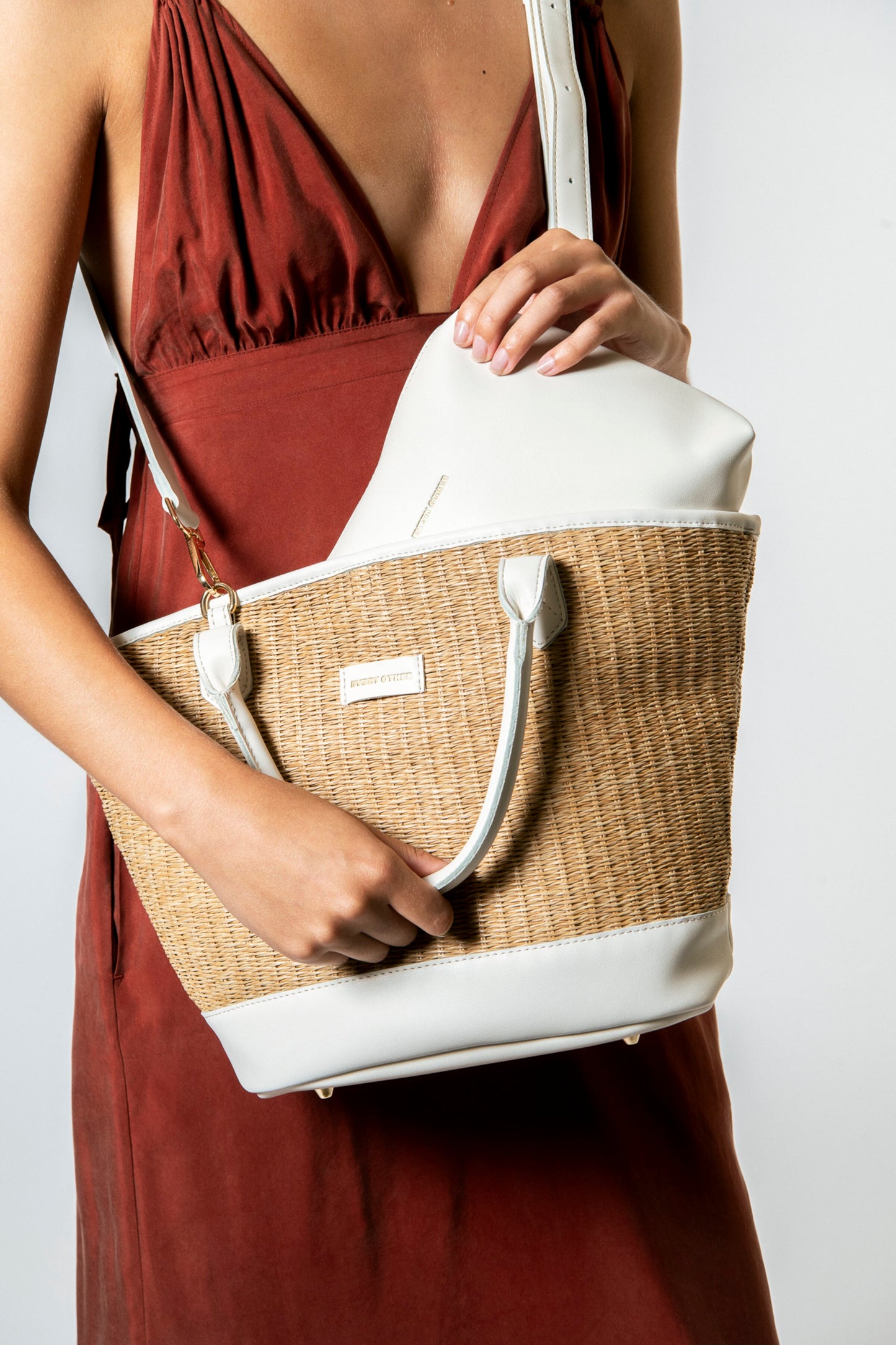 Straw Grab Bag - White