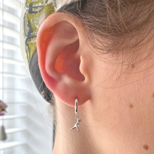 T-Rex Dinosaur Huggie Hoop Earrings in Silver - Lisa Angel