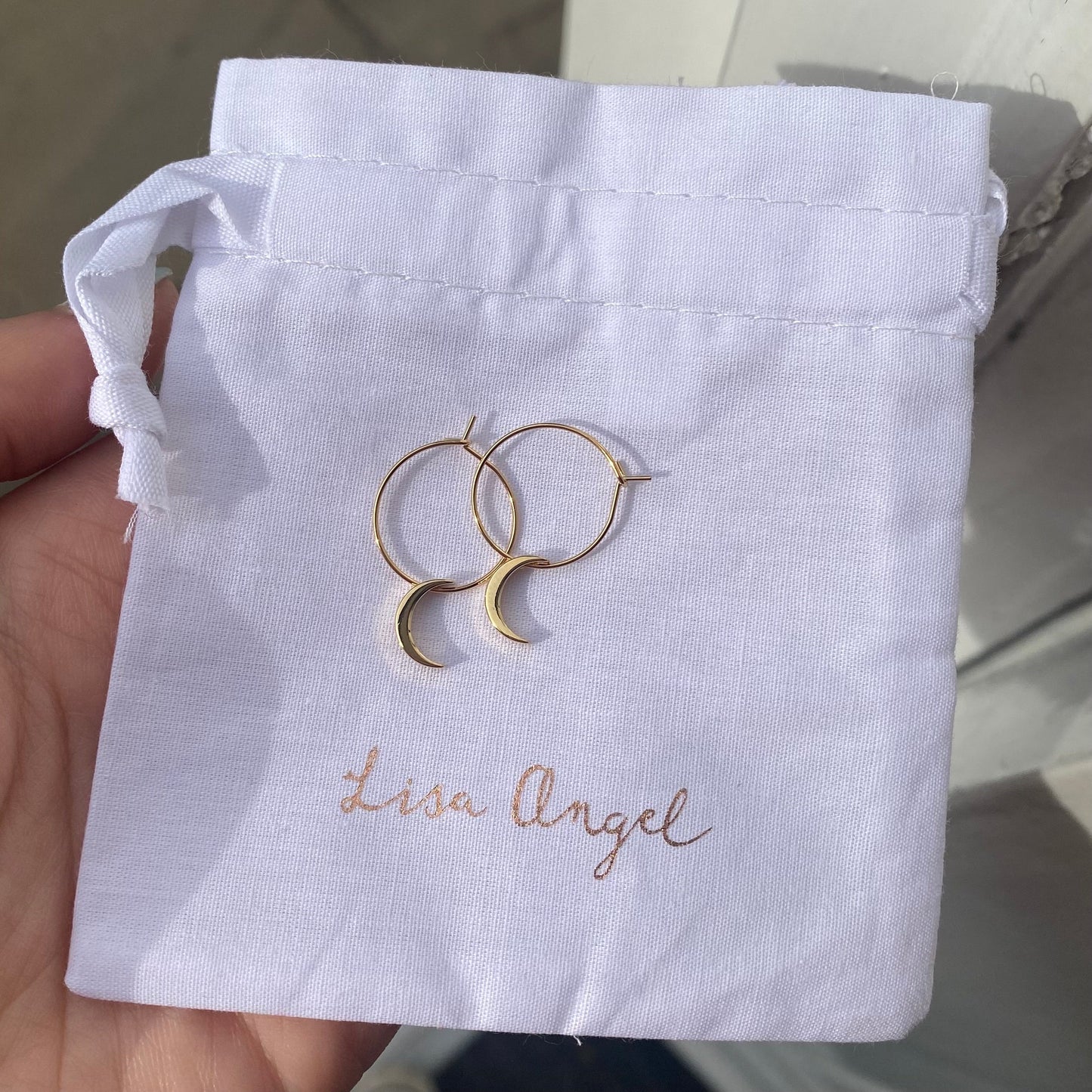 Gold Moon Charm Hoop Earrings - Lisa Angel