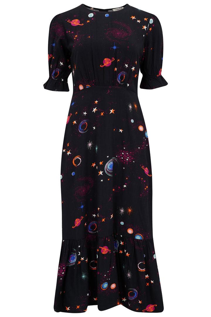 Amilie Midi Tea Dress - Black, Colourful Universe