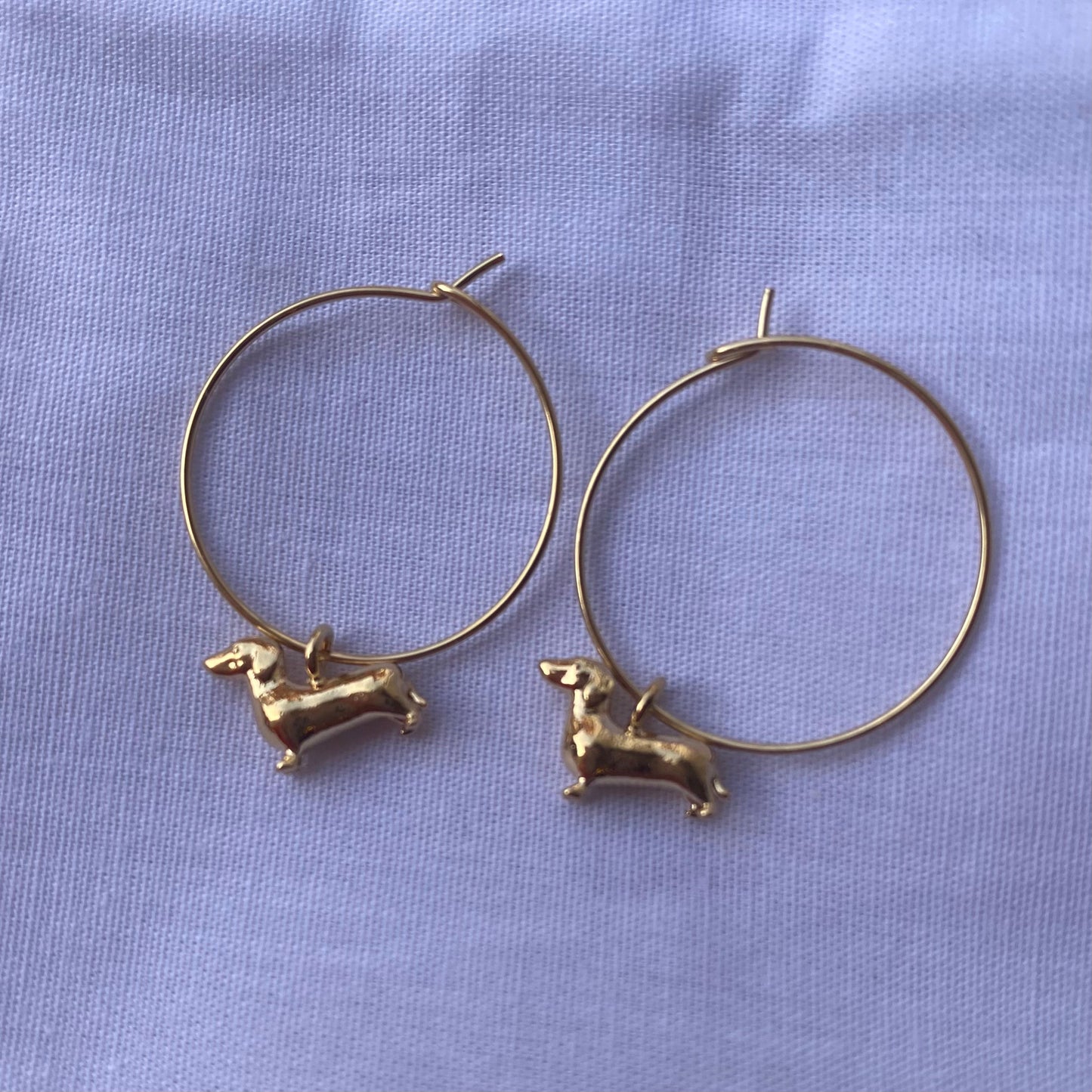Sausage Dog Charm Hoop Earrings in Gold - Lisa Angel
