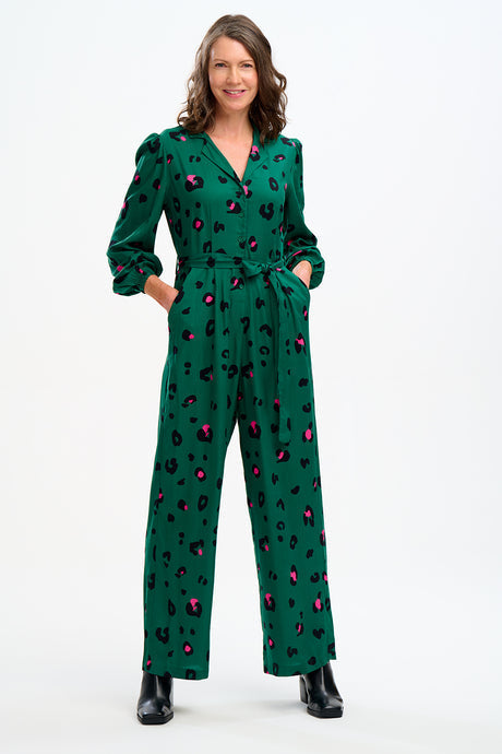 Loxley Jumpsuit - Green, Colour Pop Leopard