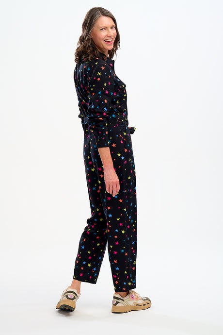 Charlie Jumpsuit - Black, Rainbow Star Confetti