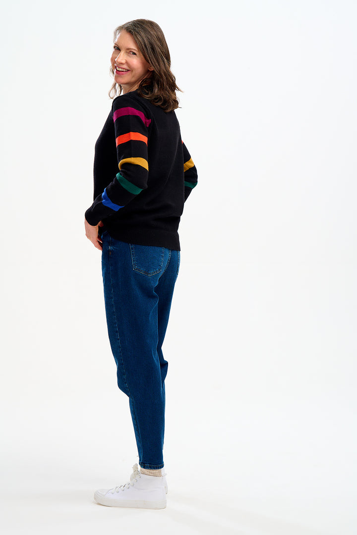 Stacey Jumper - Black, Stripe Sleeves