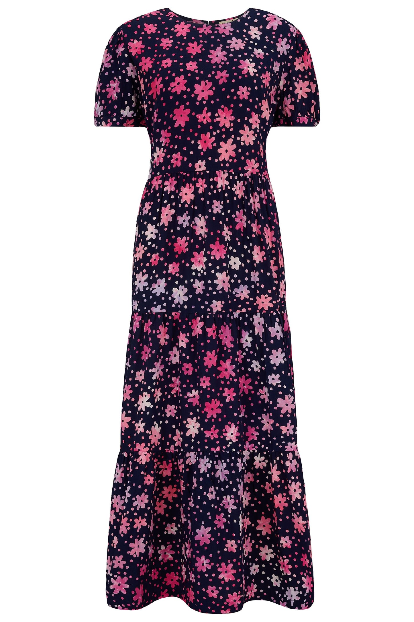 *Portia Batik Maxi Tiered Dress - Navy/Pink, Flower Power*