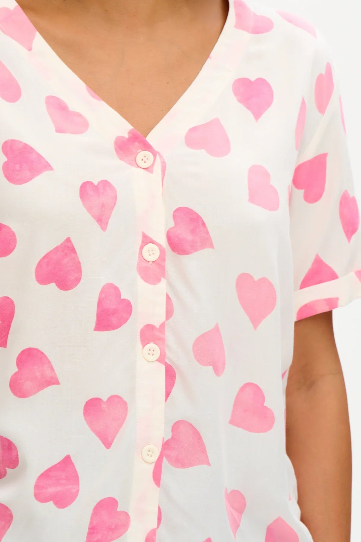 Hatty Batik Shirt - Off White/pink, Big Hearts