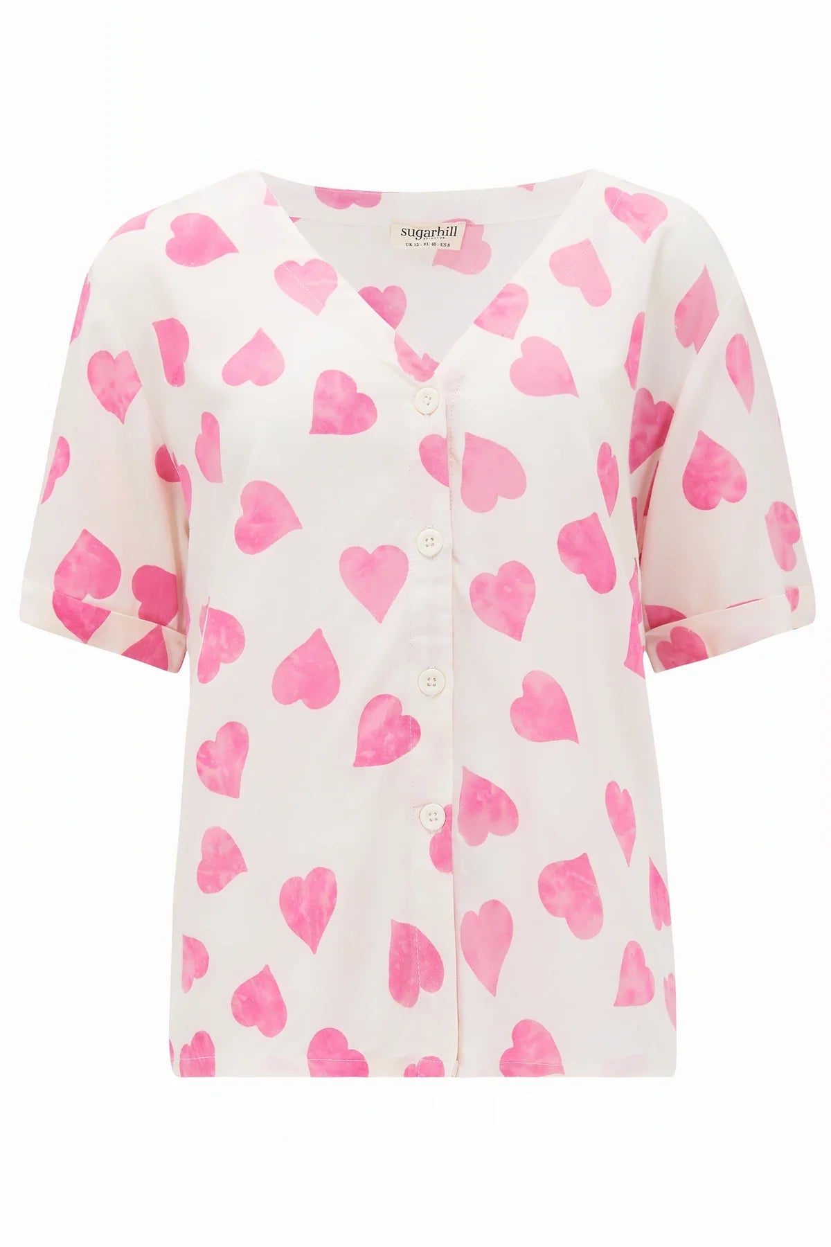 Hatty Batik Shirt - Off White/pink, Big Hearts
