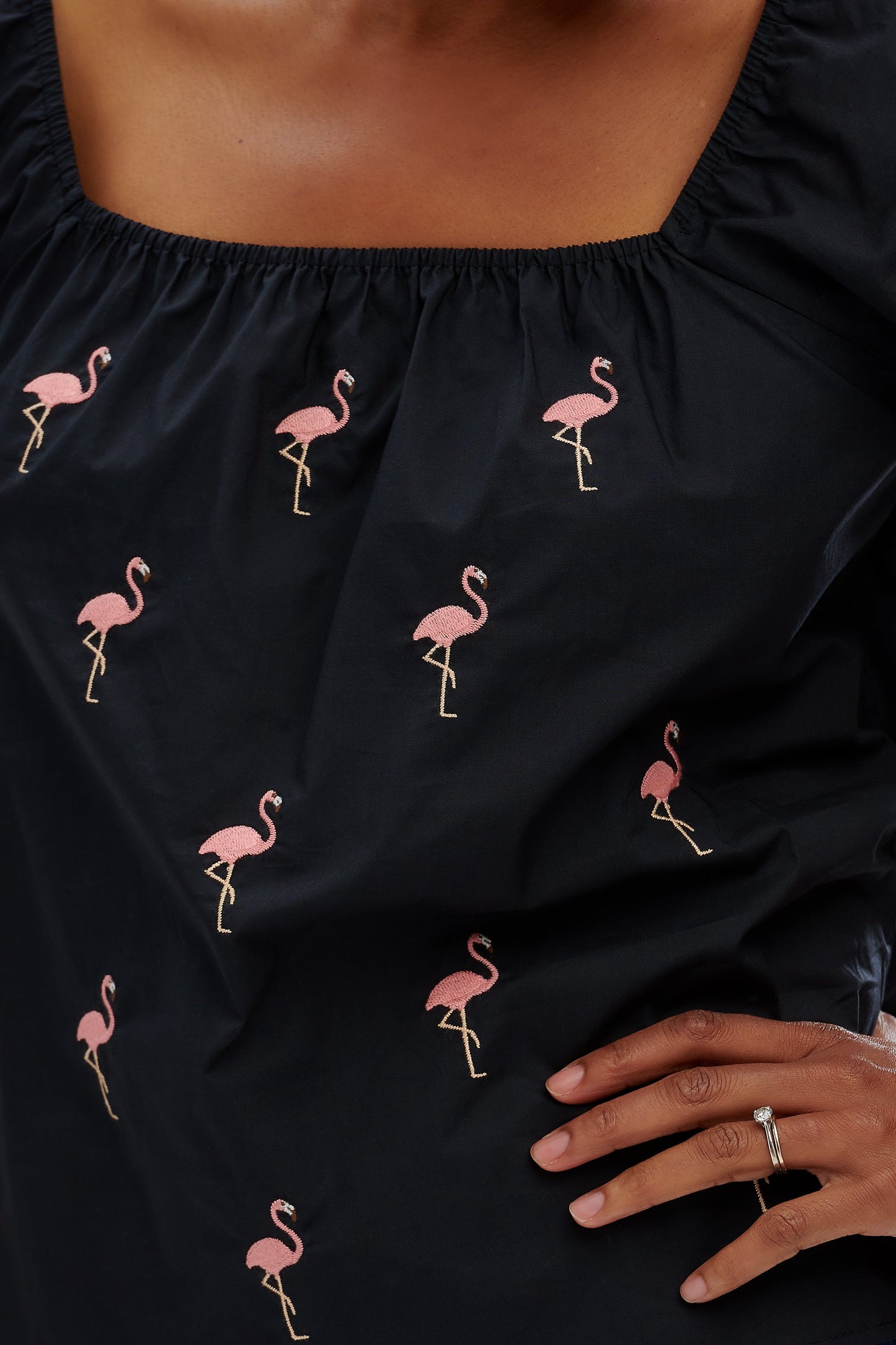 *Gerdie Embroidered Top Black Flamingo*