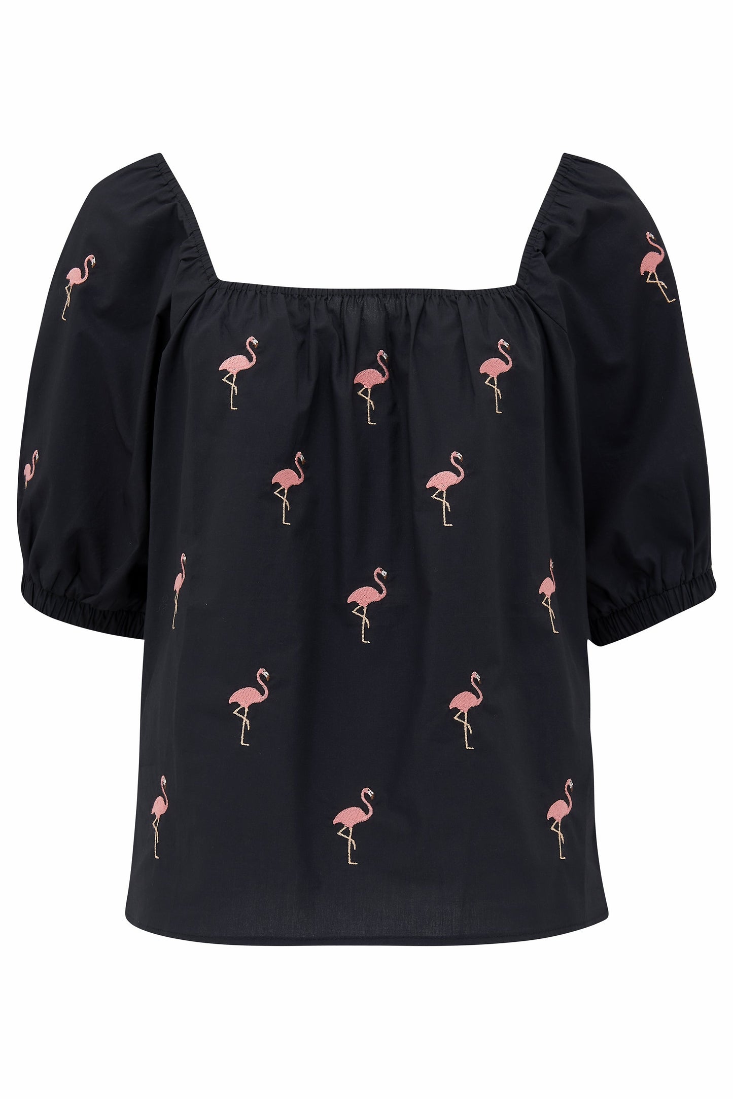 *Gerdie Embroidered Top Black Flamingo*i