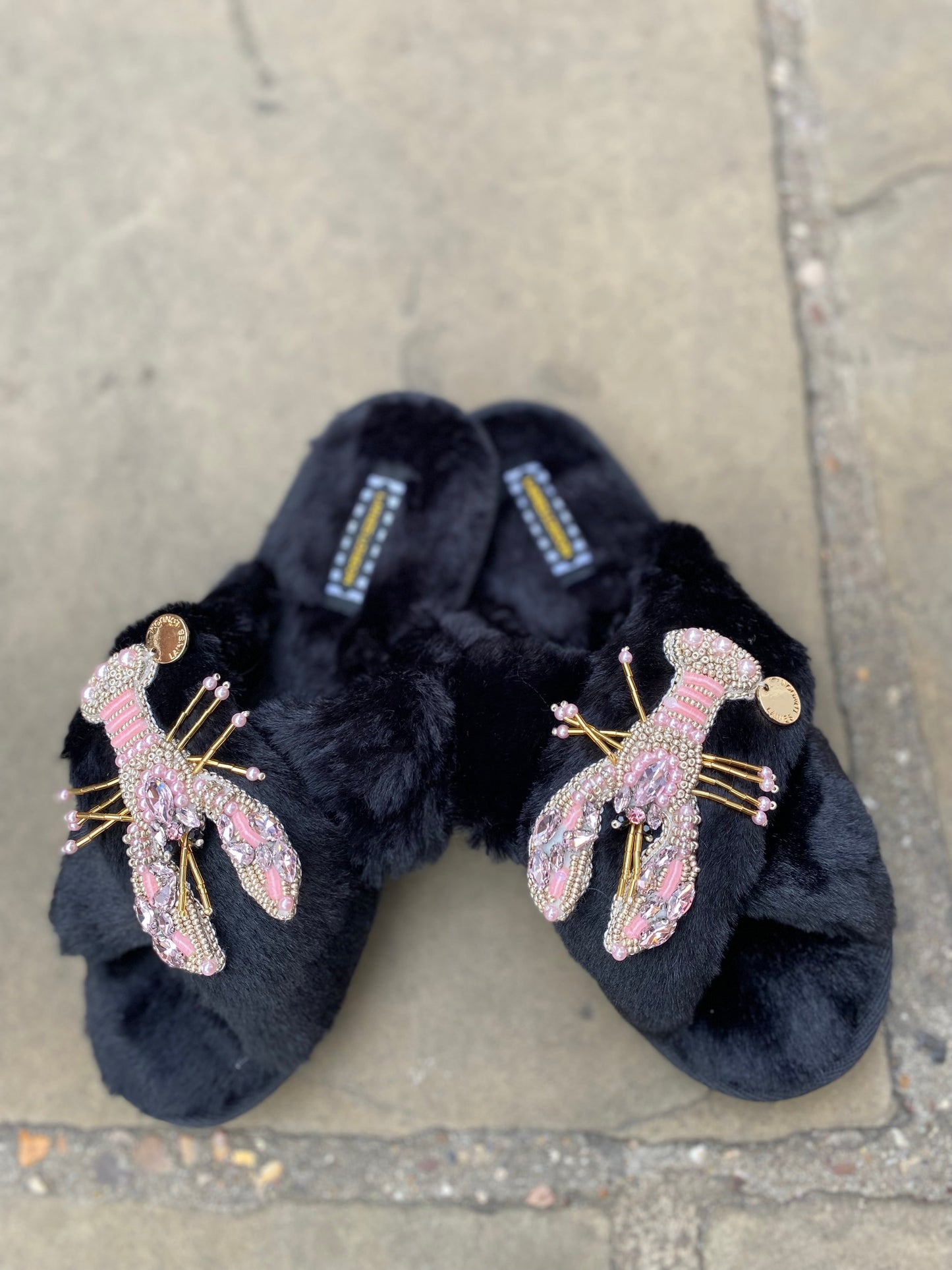 🖤Double Pink Lobsters on Classic Black Slippers🖤