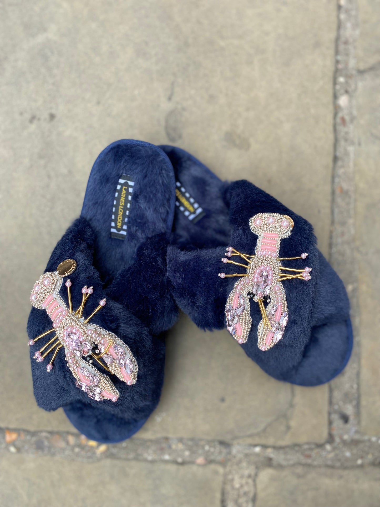 🖤Double Pink Lobsters on Classic Navy Slippers🖤