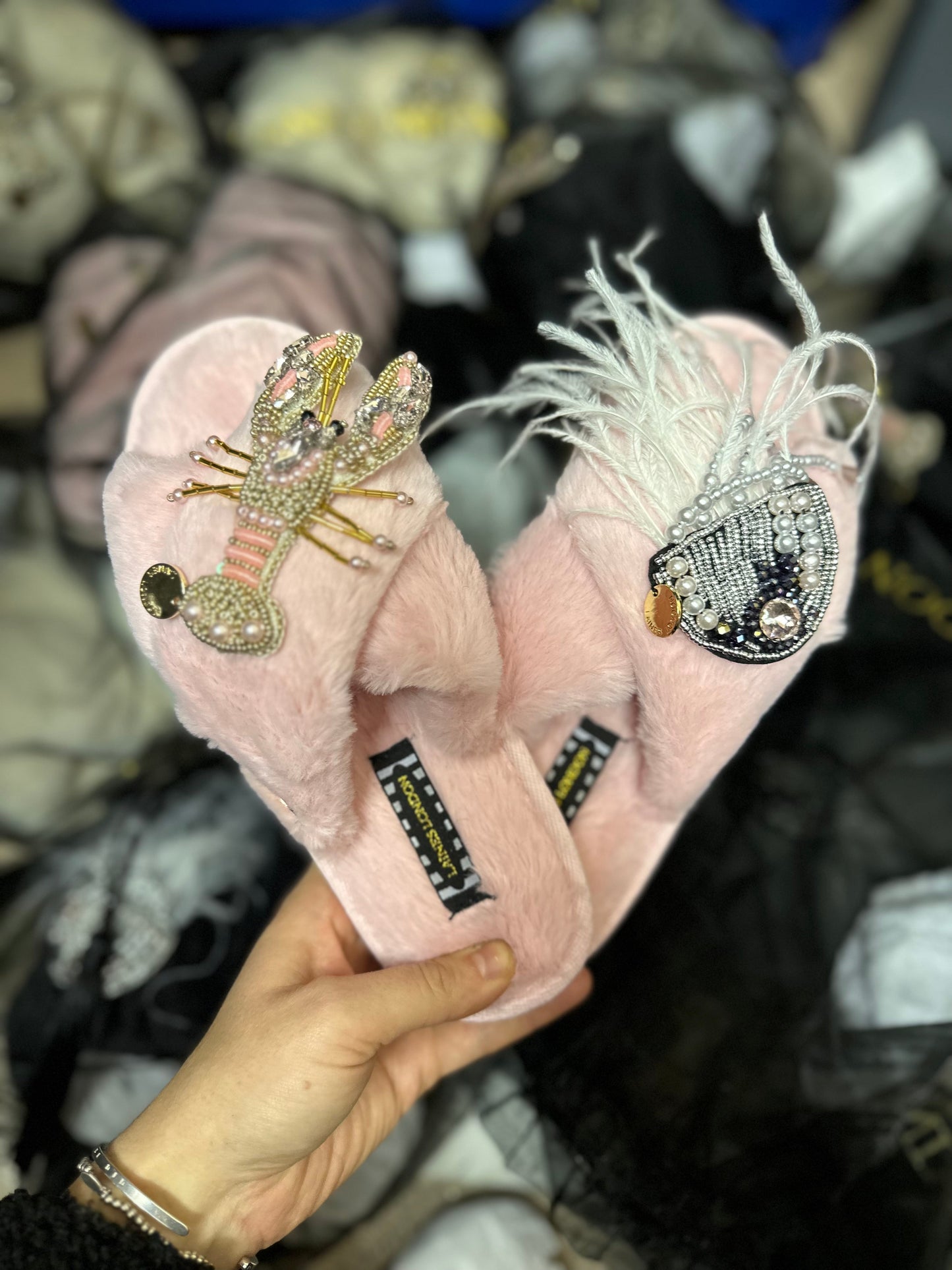 🖤Artisan Double Pink Lobster & Silver Jellyfish on Pink Classic Slippers🖤
