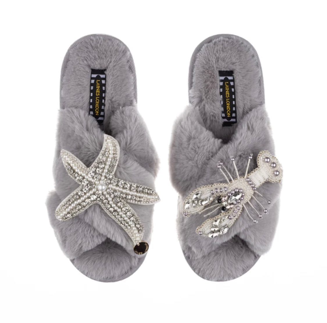Artisan Double Silver Lobster & Starfish on Grey Classic Slippers