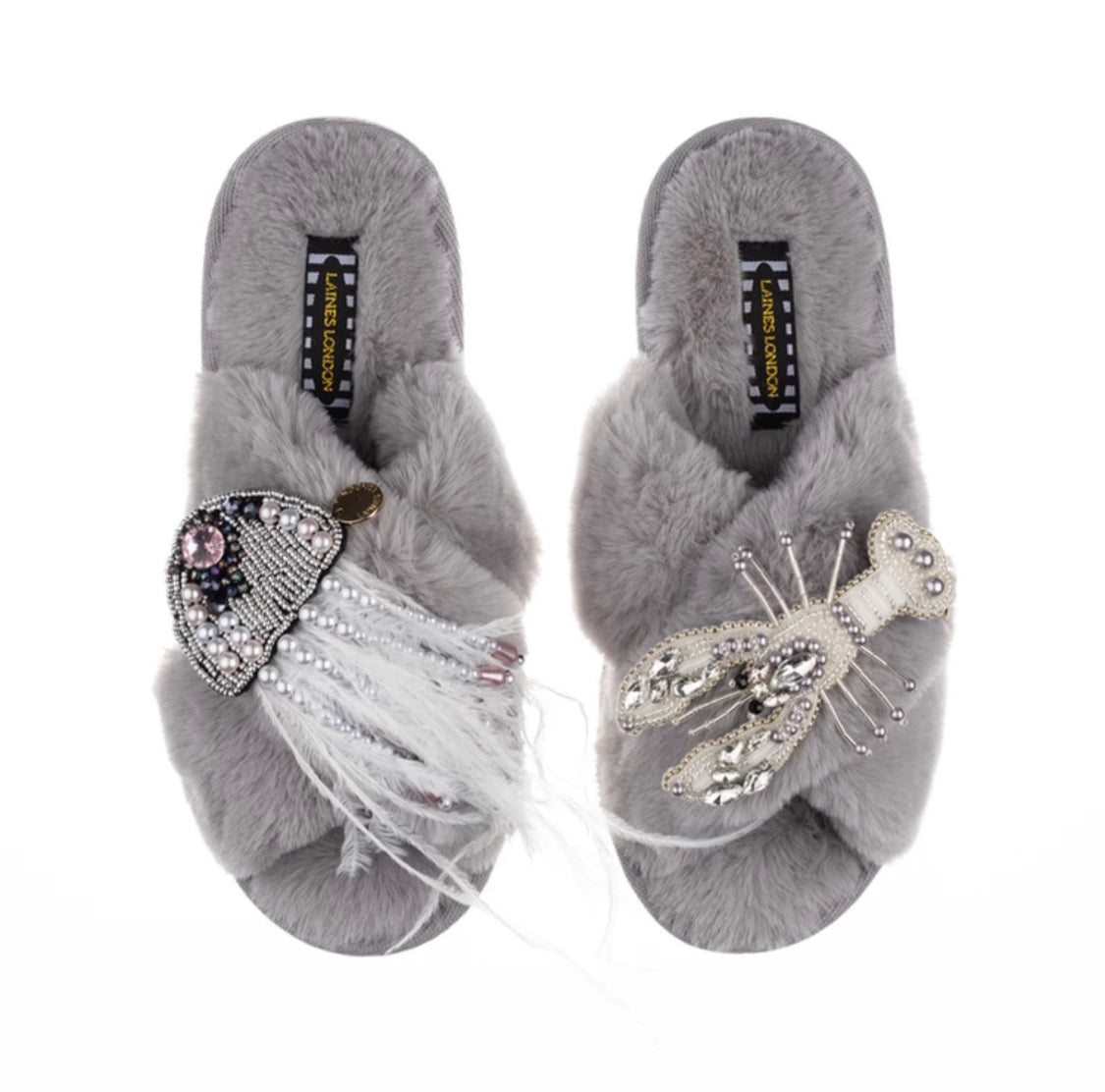 🖤Artisan Double Silver Lobster & Jellyfish on Grey Classic Slippers🖤